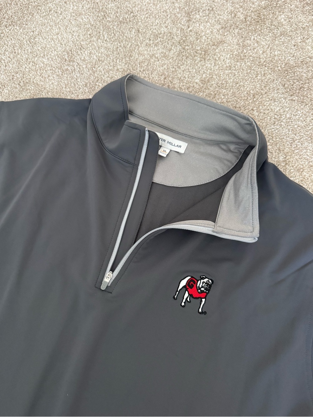 Peter Millar Men’s Dark Gray Quarter-Zip Pullover with Bulldog Logo